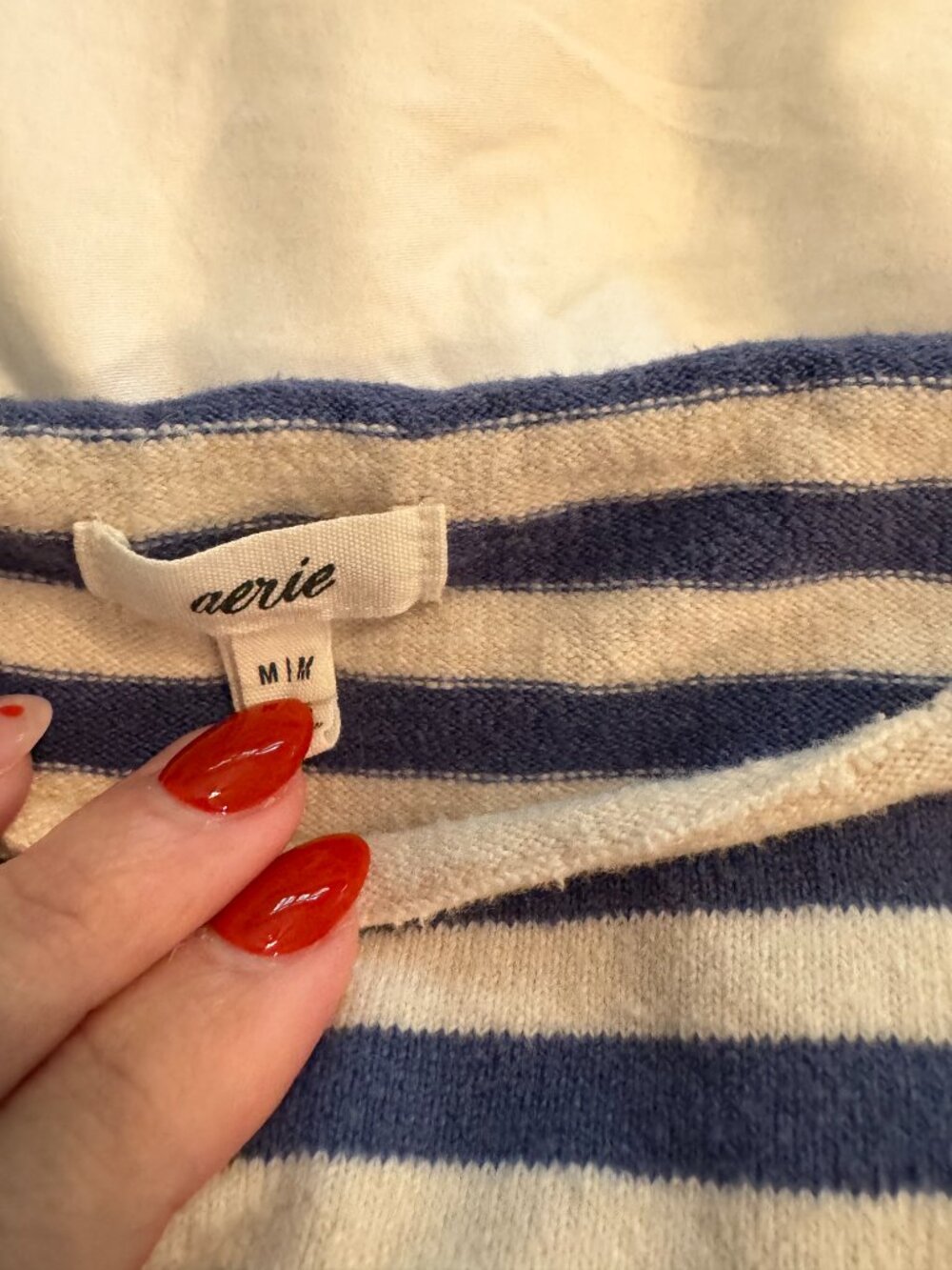 Aerie Blue Cream Striped Oversized Boat Neck Sweater Top M - Picture 10 of 13
